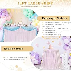QueenDream Table Skirt 14ft White Iridescent Sequin