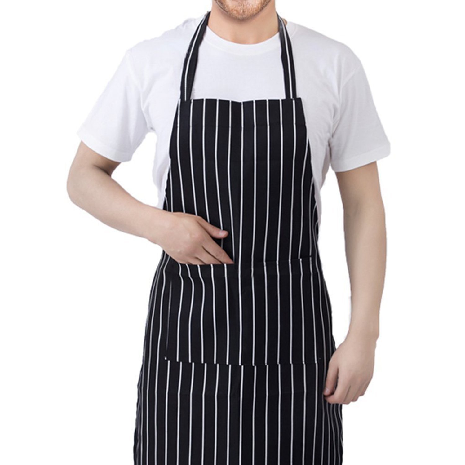 Tablier de Cuisine, Tablier de Cuisine avec 2 Poches, Tablier Noir et Blanc Unisexe pour Les Cuisiniers Restaurant Bistro BBQ, Longueur: Environ 78cm / 30.7 Pouces; Largeur: Environ 61 cm / 24,0 Pouce