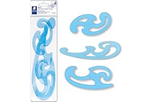 STAEDTLER Mars Professional French Curve Design Ruler Set for Pattern Making, 3 Essential A B C Shapes, Blue Transparent Plas