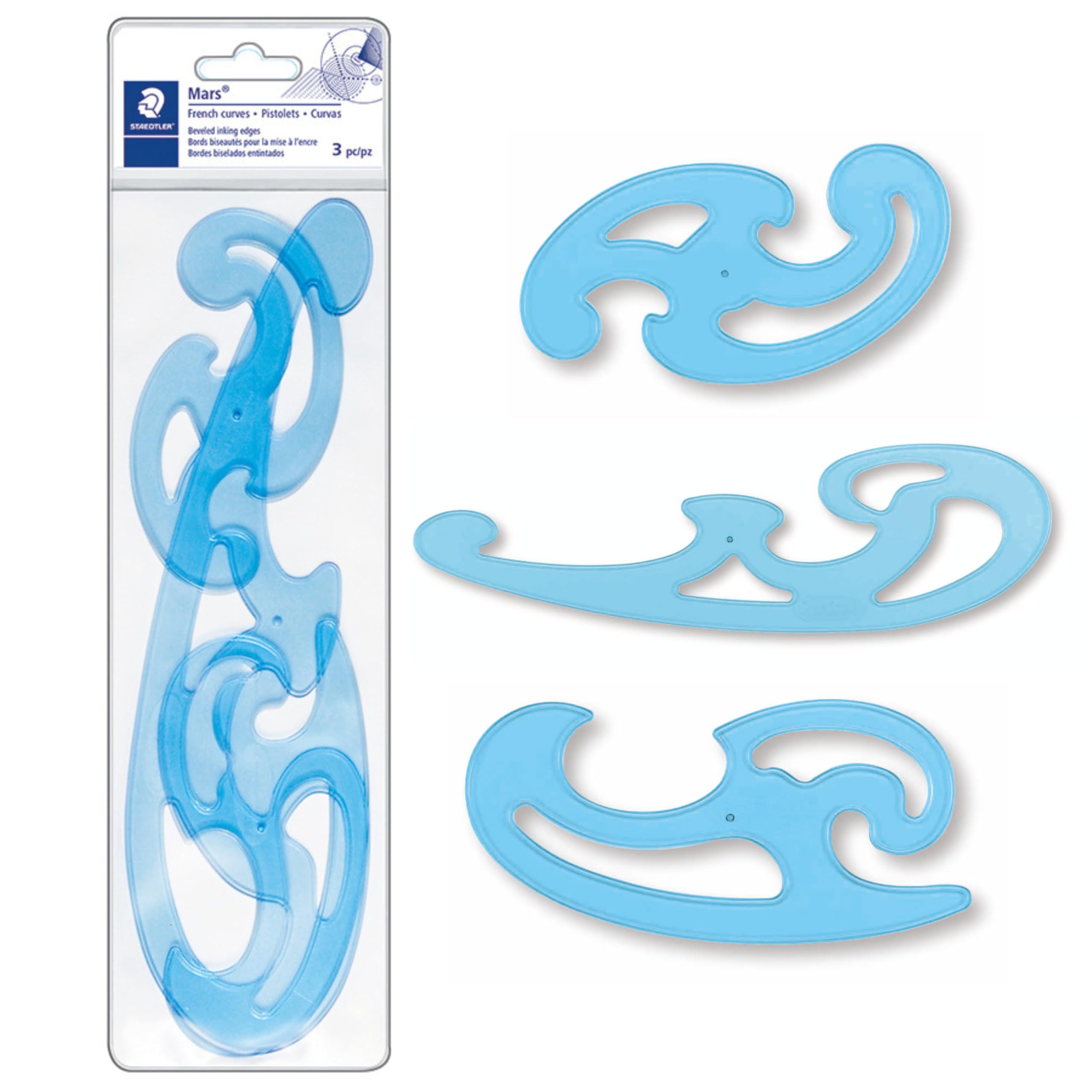 STAEDTLER 571 40 WP Mars French Curve Drawing Template Set (Pack of 3 Assorted Sizes & Shapes)