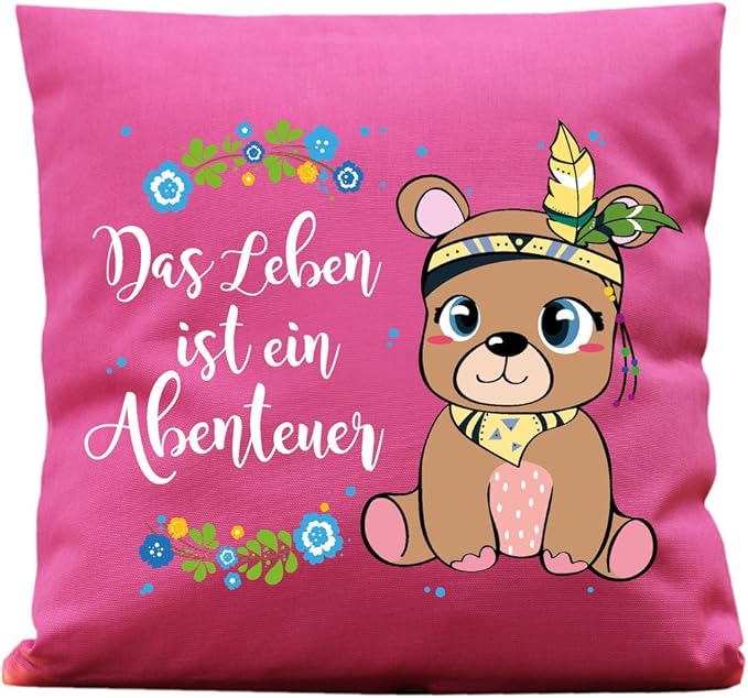 WandtattooLoft Kissen Teddy Das Leben ist EIN Abenteuer Indianer Bär