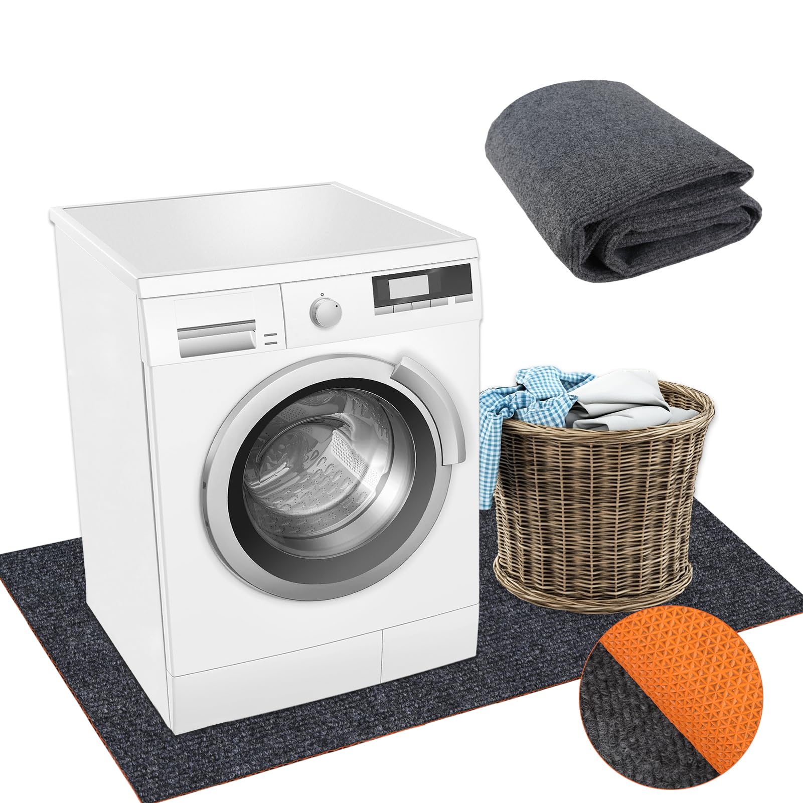 Photo 1 of Under Washing Machine Mat 63 x 36 Inch, Waterproof Floor Mat Rubber Backing for Washer Dryer Fridge Refrigerator Freezer Floor Protector, Home Appliance Mat, Shock Absorbing, Noise Reducing, Non-Slip