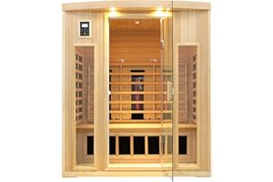 KUNSANA 3 Person Infrared Sauna, Ceramic Infrared Sauna 3 Person, Far Infrared Saunas for Home, Low EMF Infrared Indoor Sauna, Hemlock Wooded Sauna Room, Bluetooth Speakers, Chromotherapy Lights