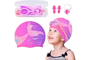 Ausletie Kids Swim Caps for Girls, Toddler Silicone Swimming Cap for Kids, Durable Comfortable Swimming Caps for Girls