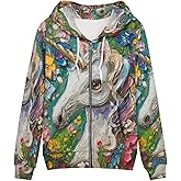 PinUp Angel Zip Up Hoodies Women Casual Long Sleeve Sweatshirts Animal Oil Painting Graphic Autumn Hoody with Pockets