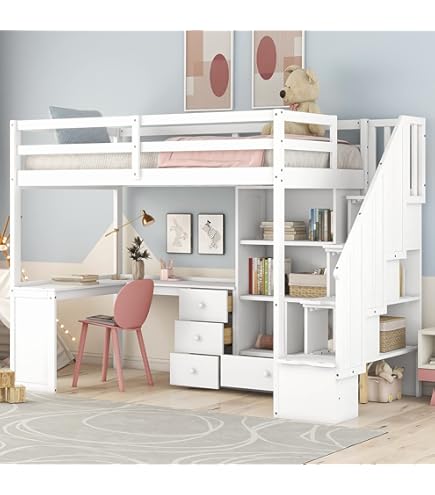Amazon.com: Merax Wood Loft Bed Twin Size, Multifunctional Twin