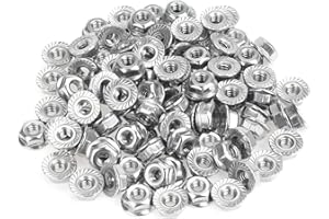 HELIFOUNER 100 Pieces #10-24 Flange Nuts, Serrated Flange Hex Lock Nuts Assortment Kit, 304 Stainless Steel (18-8), Bright Finish, Coarse Thread