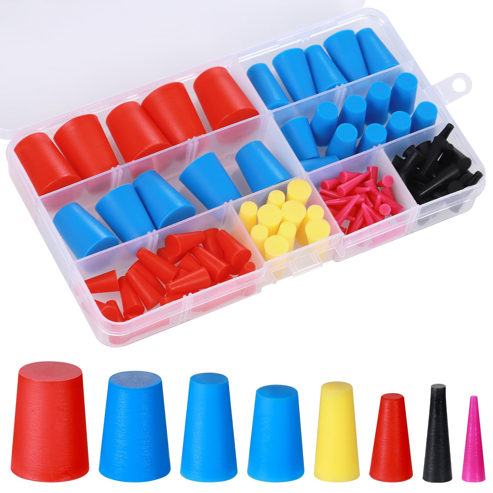 Zocipro 110Pcs Silicone Rubber Tapered Plug Assortment Kit, 8 Size 1/16" to 5/8" Rubber Bungs for Holes Plugs, Spraying, Coating, Painting, Anodizing, Media Blasting Supplies