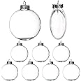 12Pcs Clear Glass Flat Ball Ornaments Discs 3.15 Inch for Crafts DIY, Large 80mm Fillable Ornaments Removable Top, Clear Ball
