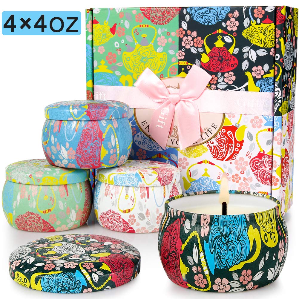 Candles Scented Candles Candle Gift Set 4 Iron Pots Natural Soy Wax Flowers Scent 120 Hours Burning Time Aromatherapy Candle for Relax Sweet Dream Clean Air and Yogaa (Gardenia Etc)