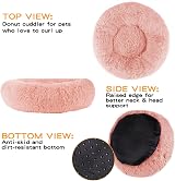Enjamoy Plush Donut Dog Bed 70cm Calming Round Soft Pink view 3