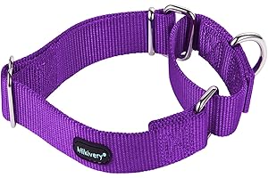 Mikivery Martingale Dog Collar Nylon Adjustable and Safety Training Purple Comfortable Metal Buckle Pet Collars for Small Medium and Large Dogs