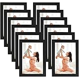 CRUGLA 4x6 Magnetic Picture Frames for Refrigerator 12 Packs, Modified Magnetic Sheet with Self Adhesive Backing, Black 4 by 