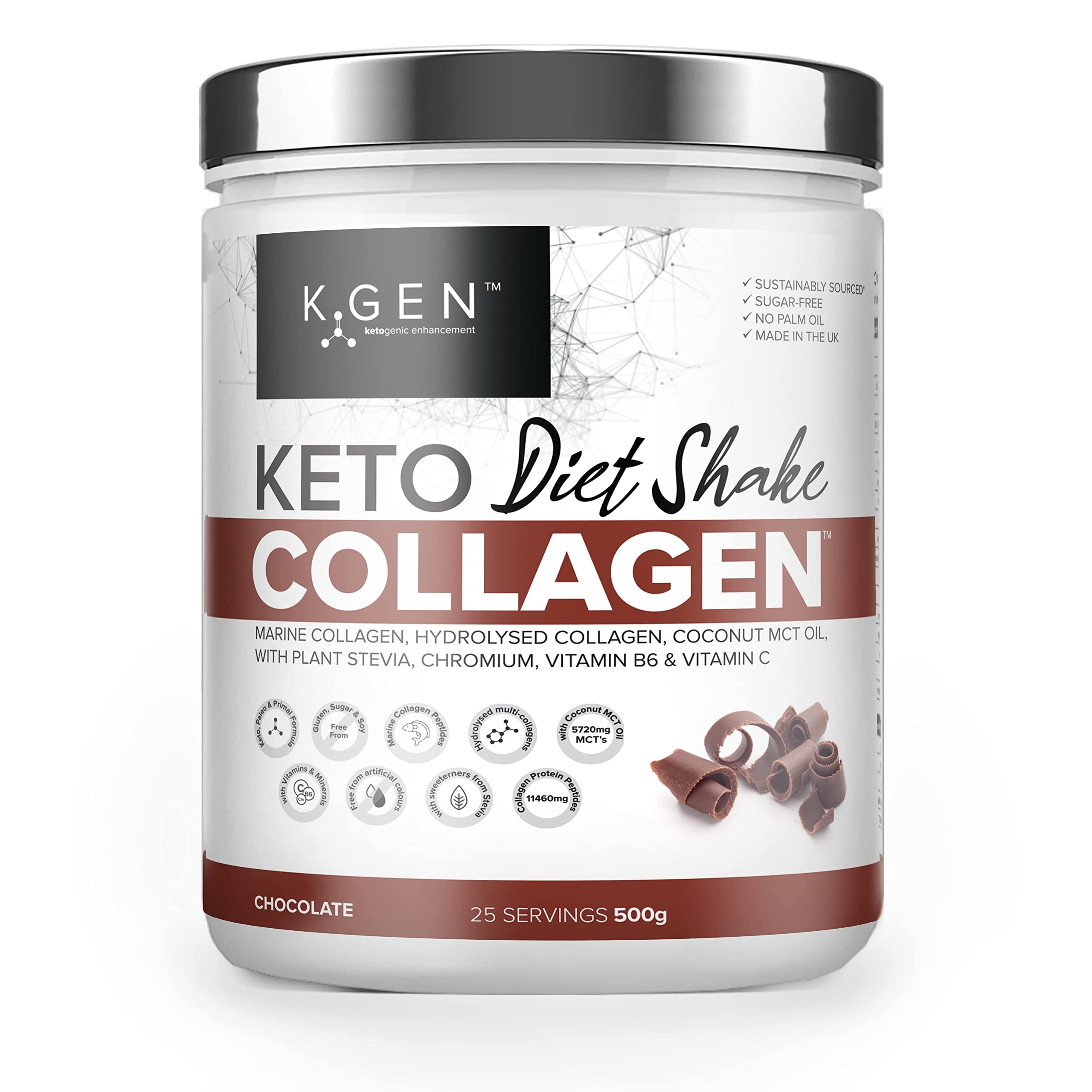 K-GEN Diet Shake Meal Replacement Keto Collagen Powder | Multi Collagen Protein with MCT Oil, Vitamin C | Advanced Keto Complete Powder for Meal Replacement Gluten & Sugar Free (Chocolate 500g)