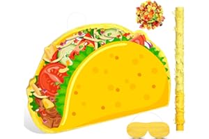 Harrycle Taco Pinata Mexican Piñata Party Favor Includes Stick Blindfold Bat and Confetti for Birthday Party Cinco De Mayo Decor for Mexican Themed Party Supplies, 16.1 x 11.9 x 3.2 Inches