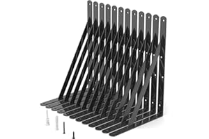 Cudebo 12 Pack 12 Inch Shelf Brackets Wall Mounted, Heavy Duty Triangle Bracket, 120 KG Max Load, Metal Shelving Brackets Sup