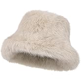 GOKTOW Women's Faux Fur Bucket Hat - Fluffy Winter Bucket Hat for Women, Warm Furry Hat for Cold Weather Daily Wear