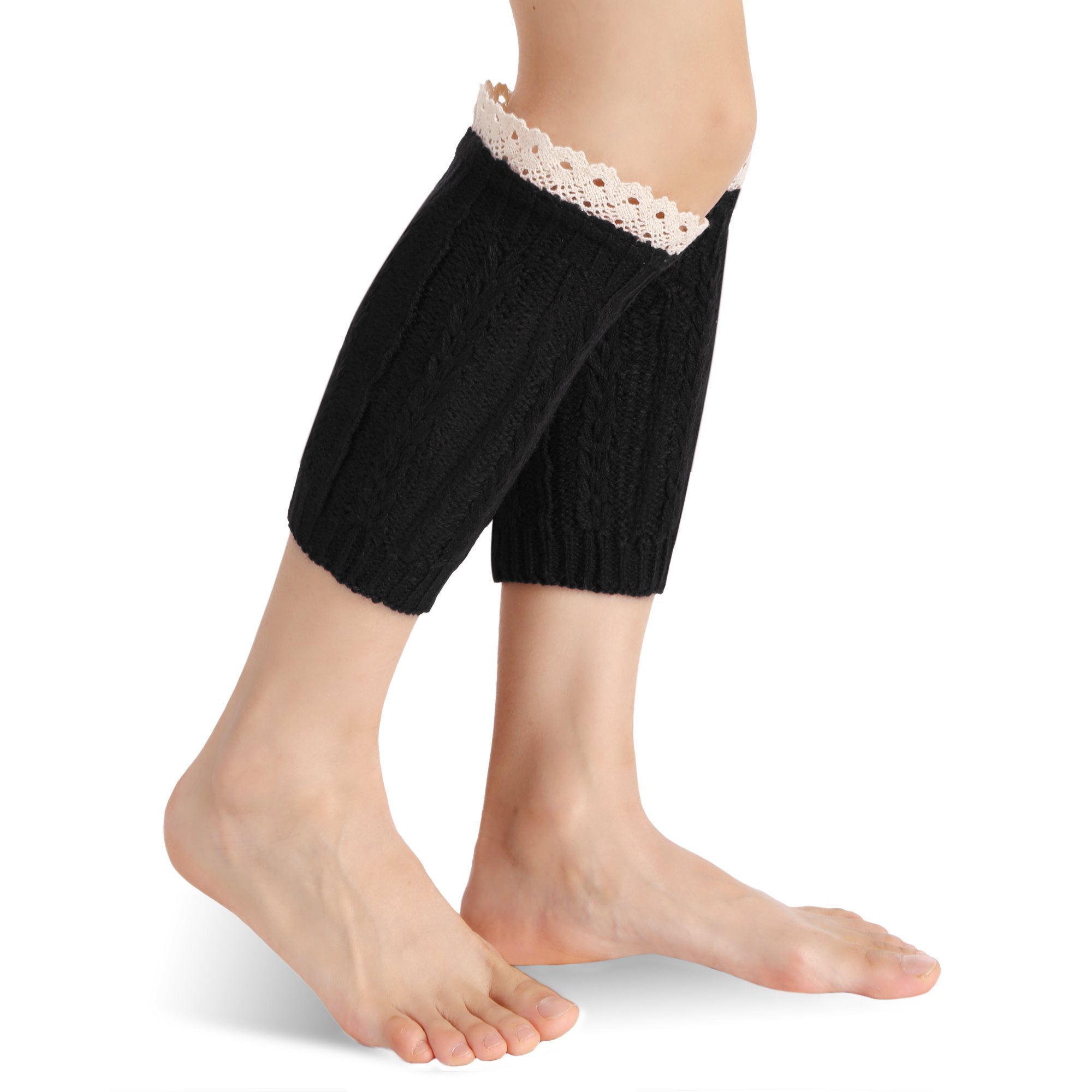 Avidlove Women Socks Knit Crochet Boot Cuffs Hollow Out Leg Warmers with Lace Trim Dark Gray