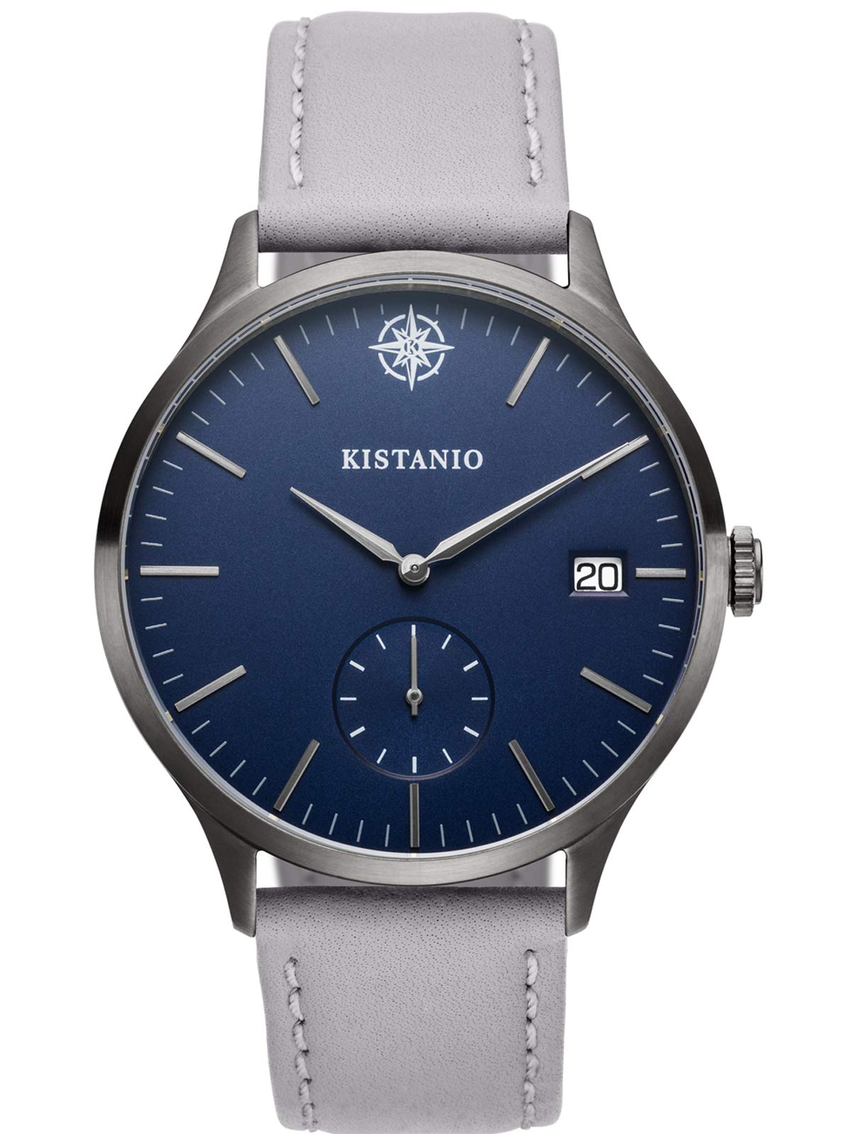 Kistanio Men's Watch Stratolis Sapphire Glass Gunmetal Blue with Grey Leather Strap KIS-STR-40-044