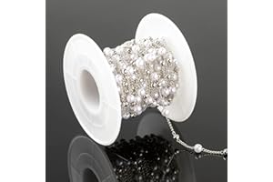 UMAOKANG 16.4 Feet Chains Link Ball Pearl Beading Brass Cable Chain Roll Silver Copper Necklace Bulk Chain with Spool for Jewelry Making DIY Craft Bracelets