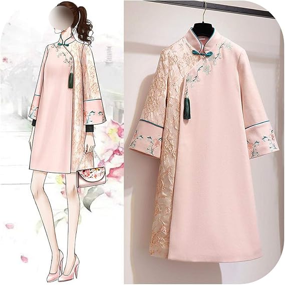 Amazon Co Jp 改善ウールロングローブチャイナレディ中国国民様式のガウンレトロ改善エレガントチャイナドレス秋冬暖かいドレス 服 ファッション小物