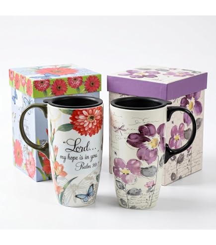 Amazon.com: Topadorn 2 Pack Ceramic Travel Coffee Mugs with Lids, 17oz  Floral & Inspirational Design, Spill Resistant Lids, Microwave Dishwasher  Safe, Gift Set : Home & Kitchen