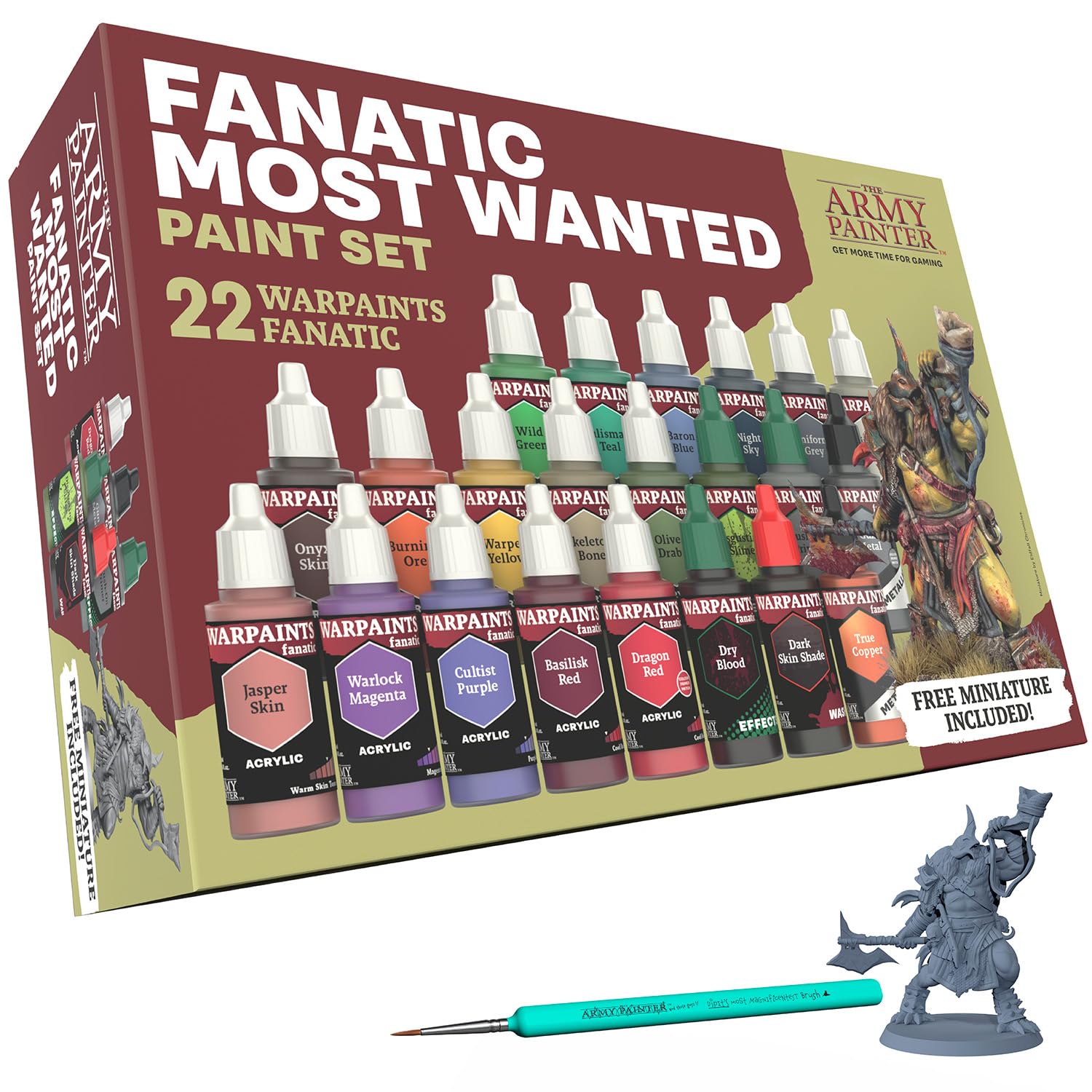 The Army Painter Warpaints Fanatic: Most Wanted Combo Set, 22 x 18ml Acrylic Paint incl. Skin Tones, Metallics, Effects, Wash, Primer, 1 Brush & 1 Miniature - Miniature Paint for D&D & Warhammer