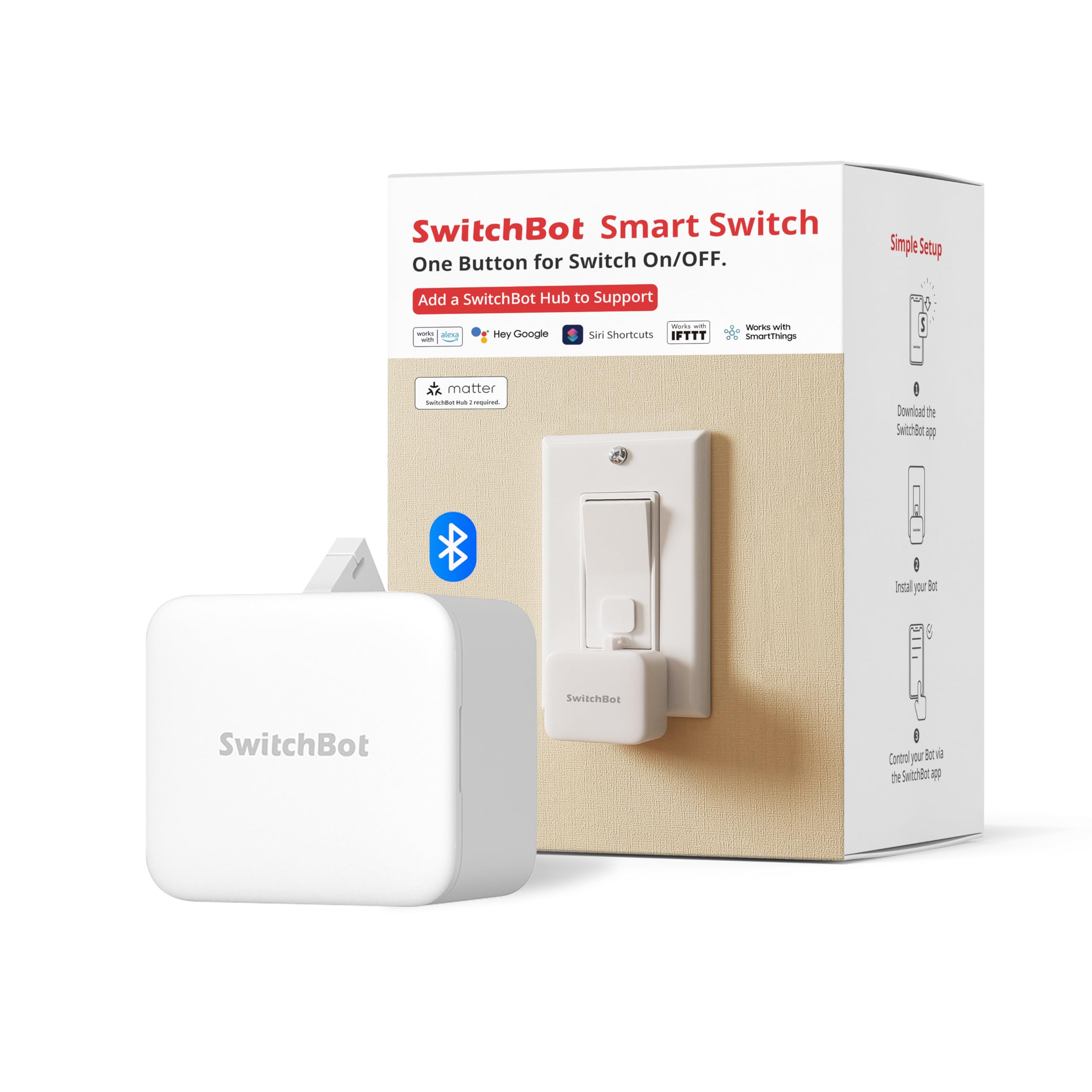 Photo 1 of SwitchBot Smart Switch Button Pusher (White)-Bluetooth Fingerbot for Rocker Switch/One-Way Button, Automatic Light Switch, Timer and APP Control, Works with Alexa & WiFi When Paired with SwitchBot Hub