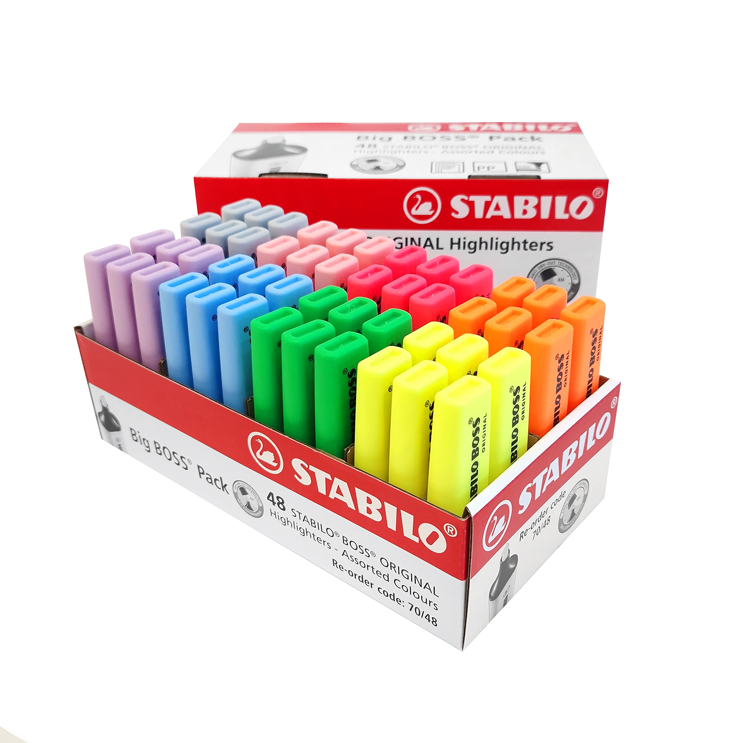 STABILO BOSS ORIGINAL - Highlighter - Pack of 48 - with 4 Neon Colours and 4 Pastel Colours