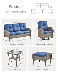 HUMMUH 6 Pieces Outdoor Patio Furniture-PE Rattan