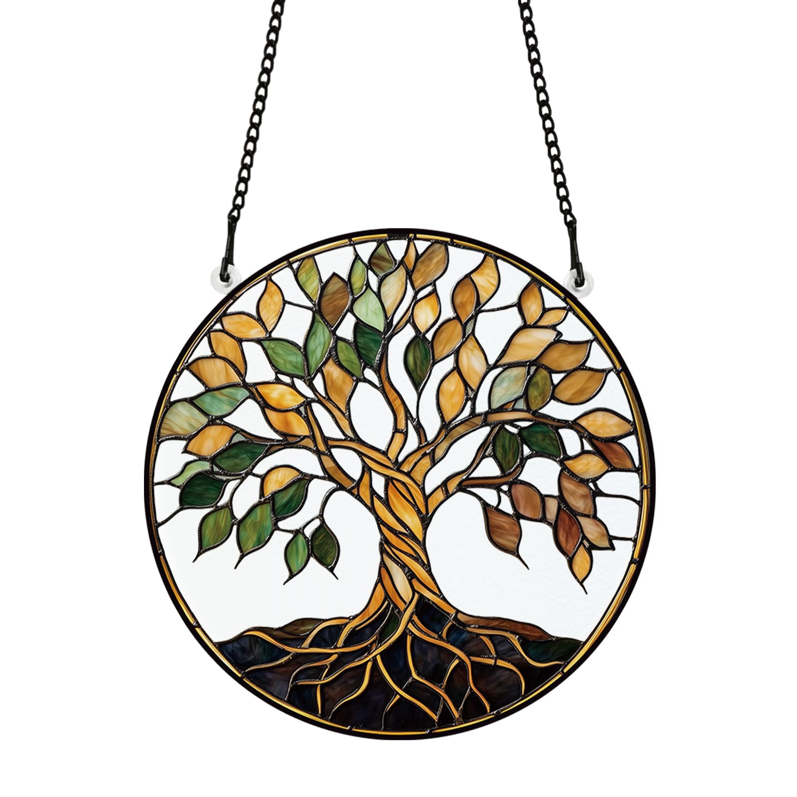 PLIGREAT Tree of Life Stained Glass Suncatchers - Gold Acrylic Sun Catchers for Patio Garden, Living Room, Bedroom, Playroom Window Decoration Wall Art Decor Memorial Gifts