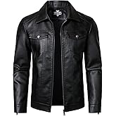 HOOD CREW Mens Leather Jacket Motorcycle Biker Jackets Casual Lightweight Faux Leather Outwear