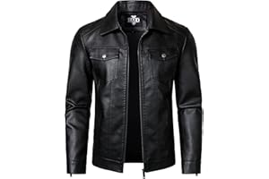 HOOD CREW Mens Leather Jacket Motorcycle Biker Jackets Casual Lightweight Faux Leather Outwear