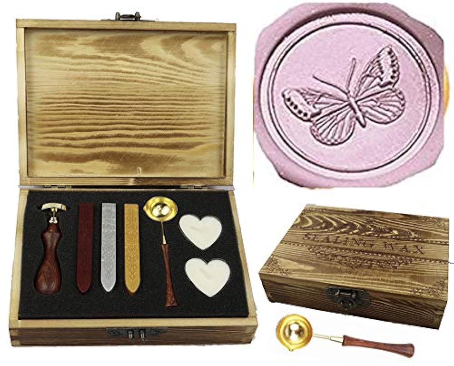 MNYR Butterfly Wax Seal Stamp Sealing Wax Sticks Melting Spoon Book Box Set Christmas Card Invitations Gift Wrap Package Sealing Stamp Wax Seal Stamp Box Set