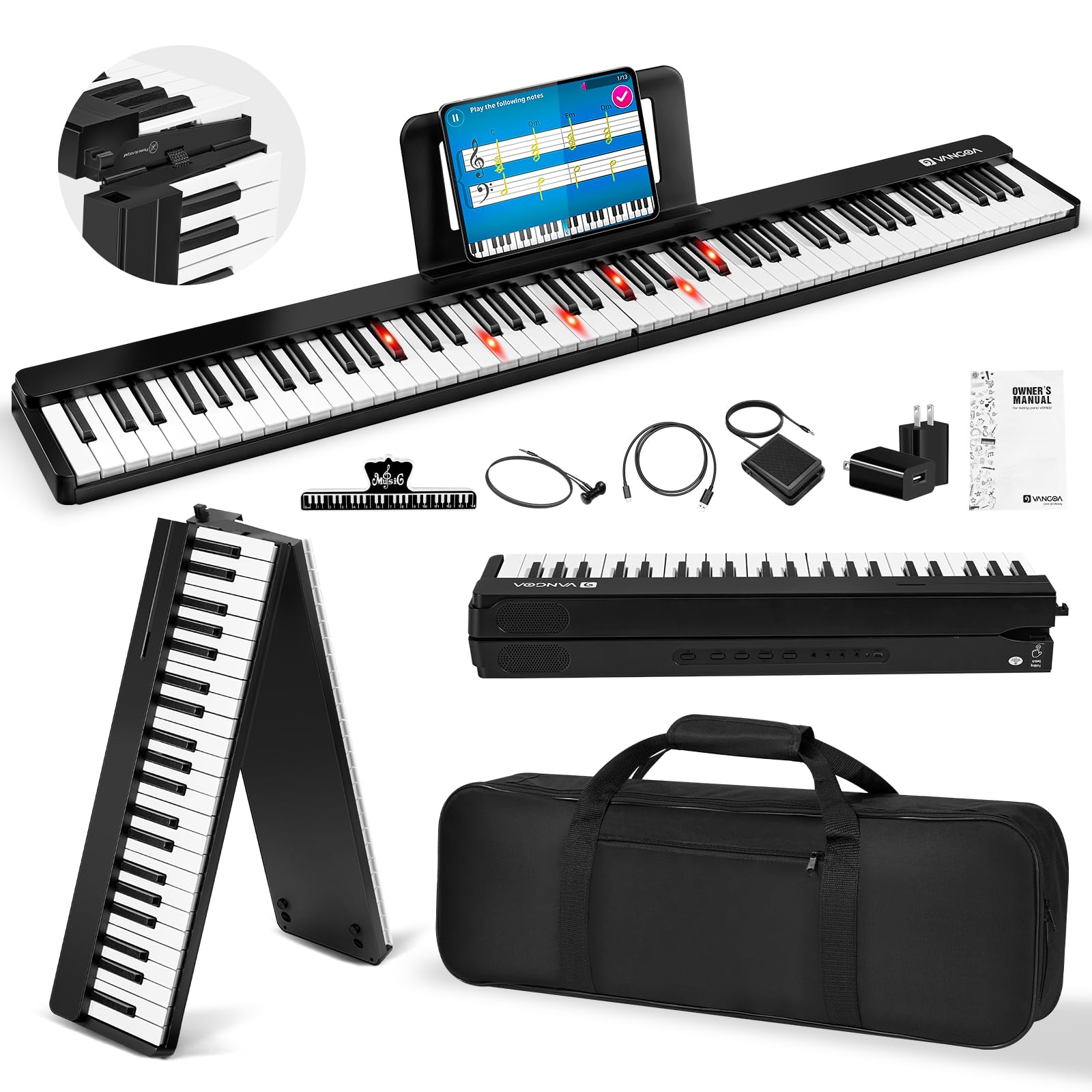Photo 1 of Portable Piano Keyboard, Vangoa Folding Piano 88 Key Full Size Electric Keyboard Piano with MIDI Bluetooth, Foldable Piano Travel set with Headphones Carry-Bag for Adults, Beginners, Kids