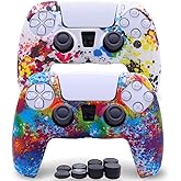 Sofunii 2 Pack Silicone Controller Skins Anti-Slip Cover Case Protector Sleeve for PlayStation 5 /PS5 Controller with 8 x Thumb Grip Caps(Bright and Colorful)