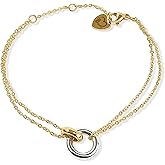 QueenBee Mixed Metal Interlocking Rings Bracelet, Elegant Layered Silver Gold Chain Jewelry, Hypoallergenic Double Circles Bracelet, Circle Pendant Two-Tone Jewelry Gift for Birthday, Holiday, Weddings Bridal Gift