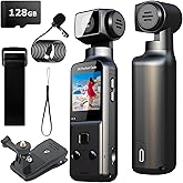 YONDENE Body Camera 5K with External Microphone, Video & Audio Mini Vlog Camera with 270° Rotated Lens, Pocket Cam for Sport, Outdoor, Riding, Travel, 128GB Included