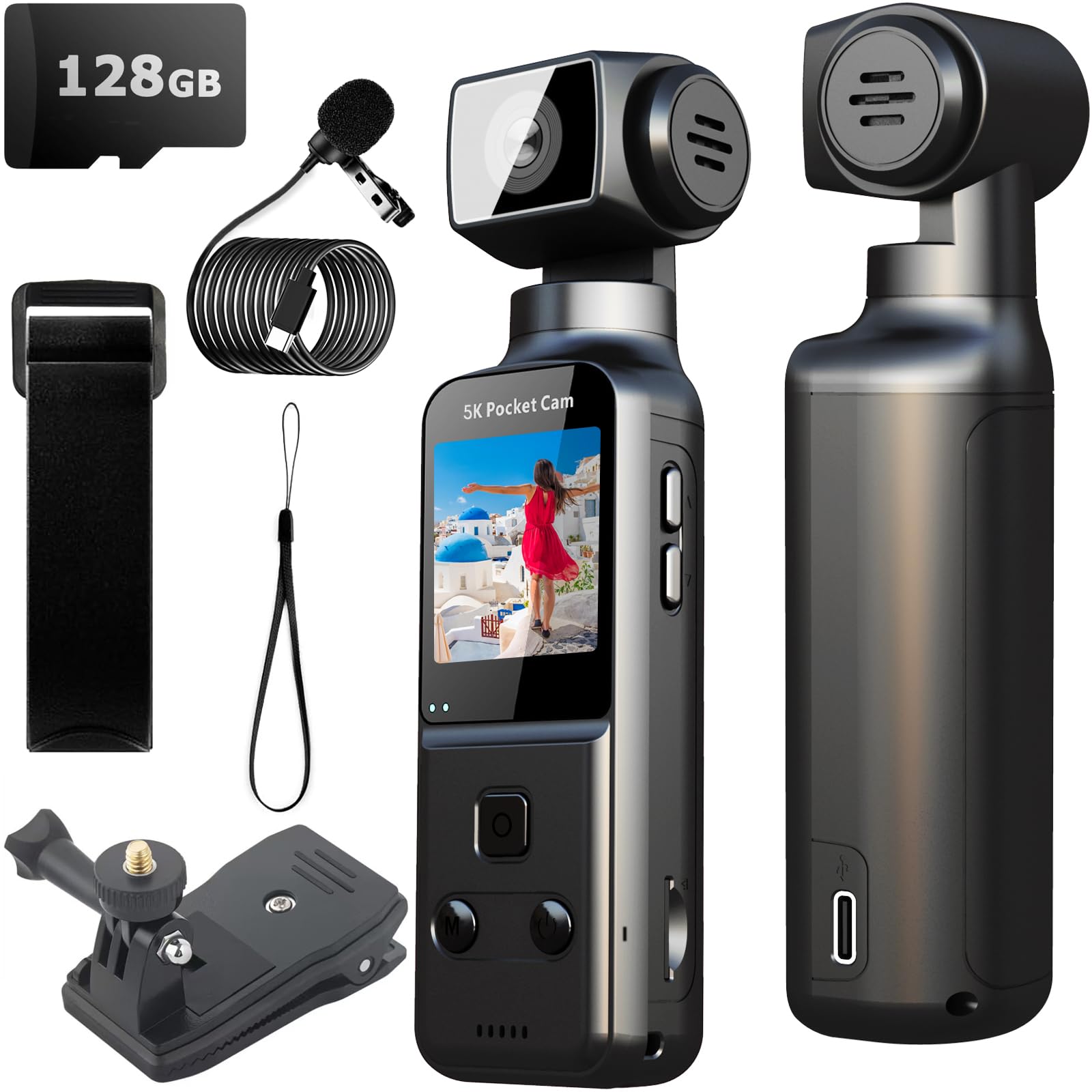 Photo 1 of YONDENE Body Camera 5K with External Microphone, Video & Audio Mini Vlog Camera with 270° Rotated Lens, Pocket Cam for Sport, Outdoor, Riding, Travel, 128GB Included