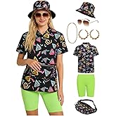 Verceco 80s 90s Outfits for Women Unisex Hip Hop Women Costume Accessory Sets Retro 90s Themed Party Outfits 7PC