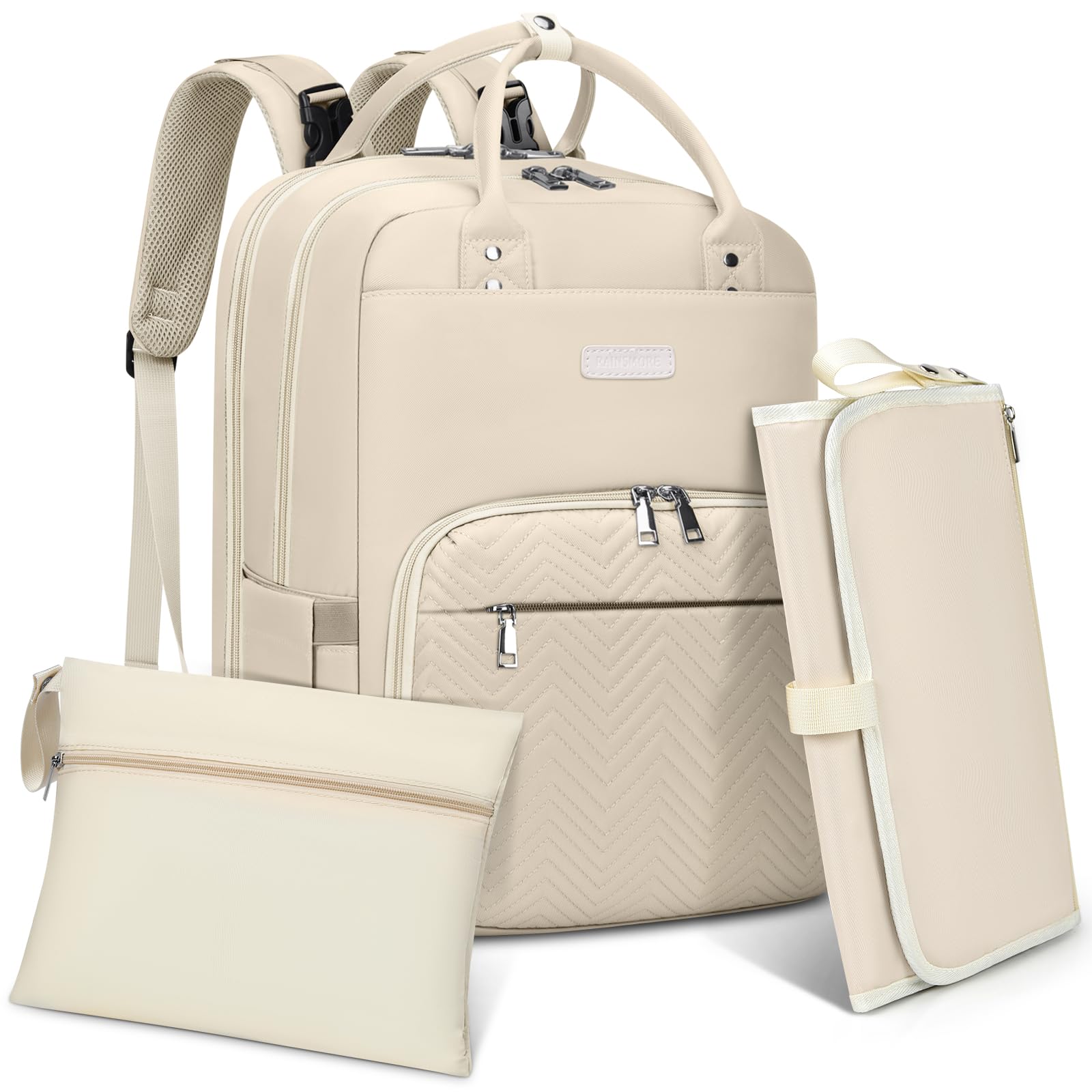 RAINSMORE Baby Changing Bags Backpack with Portable Changing Mat Multifunction Nappy Changing Bags Waterproof Diaper Bag Large Nappy Bag Baby Bag for Mum