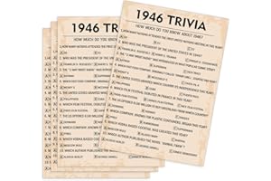 QUPT 80th Birthday Party Games, 1946 Trivia Games, Birthday Party Supplies for Adults, Fun 1946s Party Game，Pack of 30 Cards