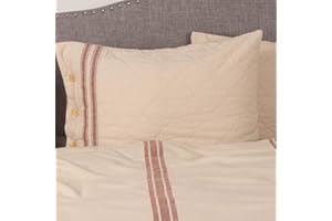 Piper Classics Market Place Red Standard Pillow Sham, 21" x 27", Cream w/Red Grain Sack Stripe Bed Pillow Cover w/Button Details