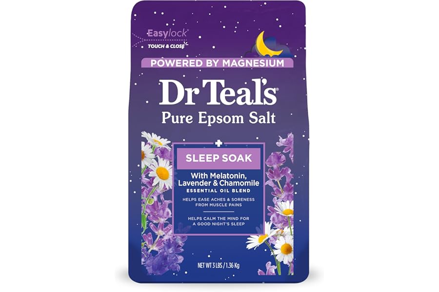 Dr Teal’s Pure Epsom Salt Soak, Sleep Blend with Melatonin, Lavender & Chamomile Essential Oils, 3 lbs