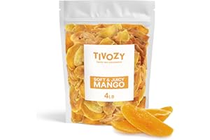 TIVOZY Dried Mango Slices - 4 Pound Bulk Pack, Soft & Juicy Sweet Dried Mango Healthy Snack, Delicious Texture, Chewy Ripened Mangos Dried Fruits with Natural Tangy Sweetness of Fresh Mangoes.