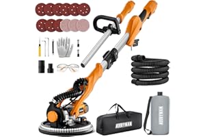 ALLOYMAN Drywall Sander, 1050W Electric Drywall Sander with Vacuum Dust Collection, 2100RPM Wall Sander with 7 Variable Speed, Foldable & Extendable Handle, Double-Deck LED Light, Dust Bag and Hose