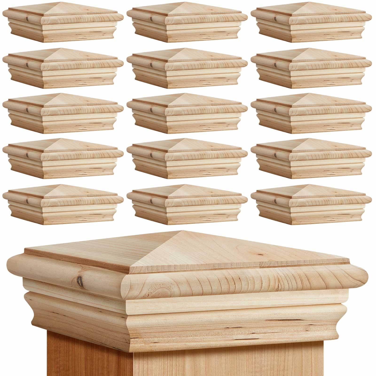 Photo 1 of Geetery 16 Pcs 4 x 4 Wood Newel Post Cap Fence Post Cap for Fence Topper Top Resistant Decking Caps for Outdoor Fences, Mailboxes and Decks (Cedar Wood)