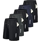 Kinglaman 1/5 Pack Mens Athletic Gym Workout Shorts with Zipper Pockets Quick Dry Basketball Running Lightweight Shorts