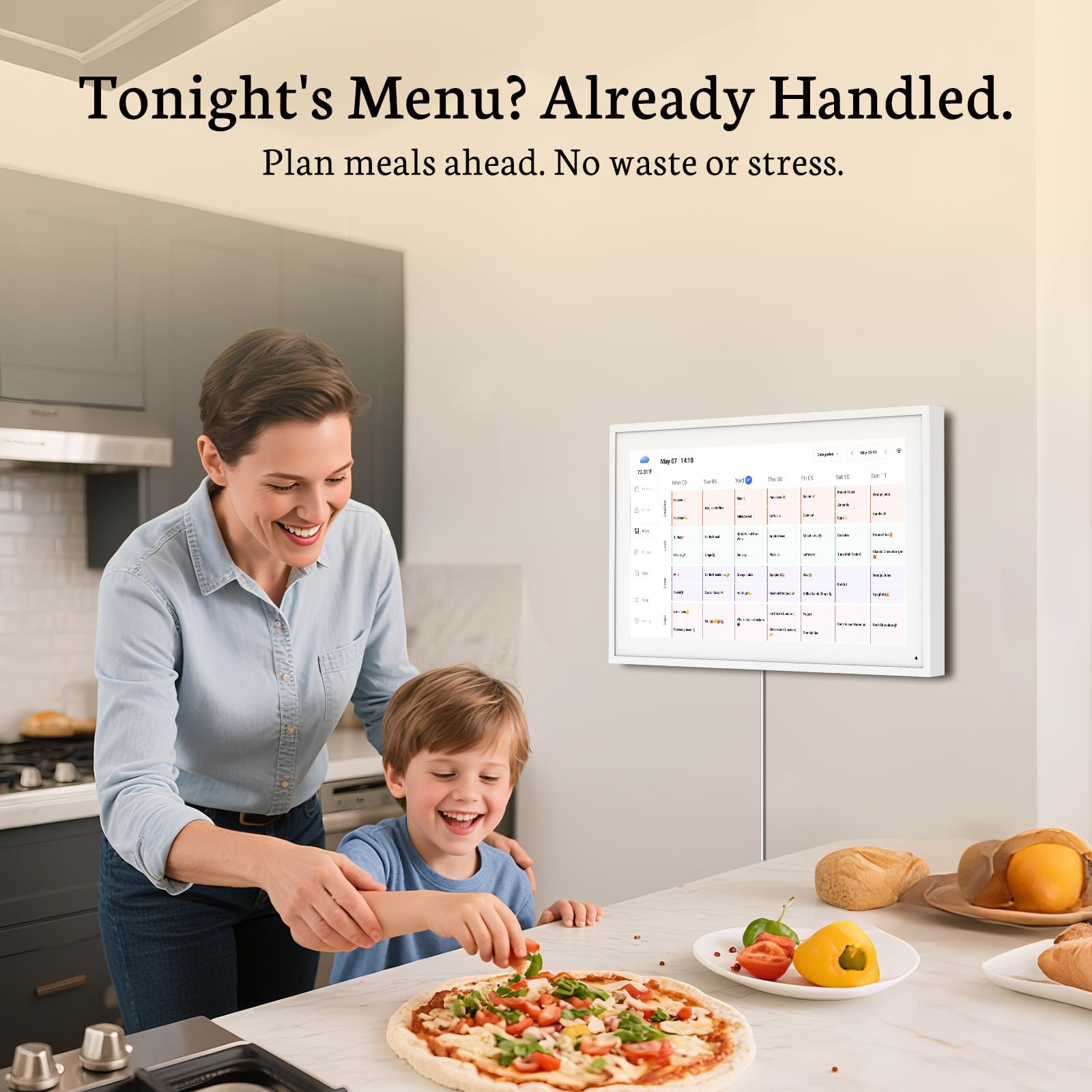 BSIMB 15.6 Inch Digital Calendar - Chore Chart, Meal Planner, Rewards System, Photo Display, Smart Electronic Calendar Touchscreen Interactive Hearth Display for Family Schedules, Seamless Scheduling White