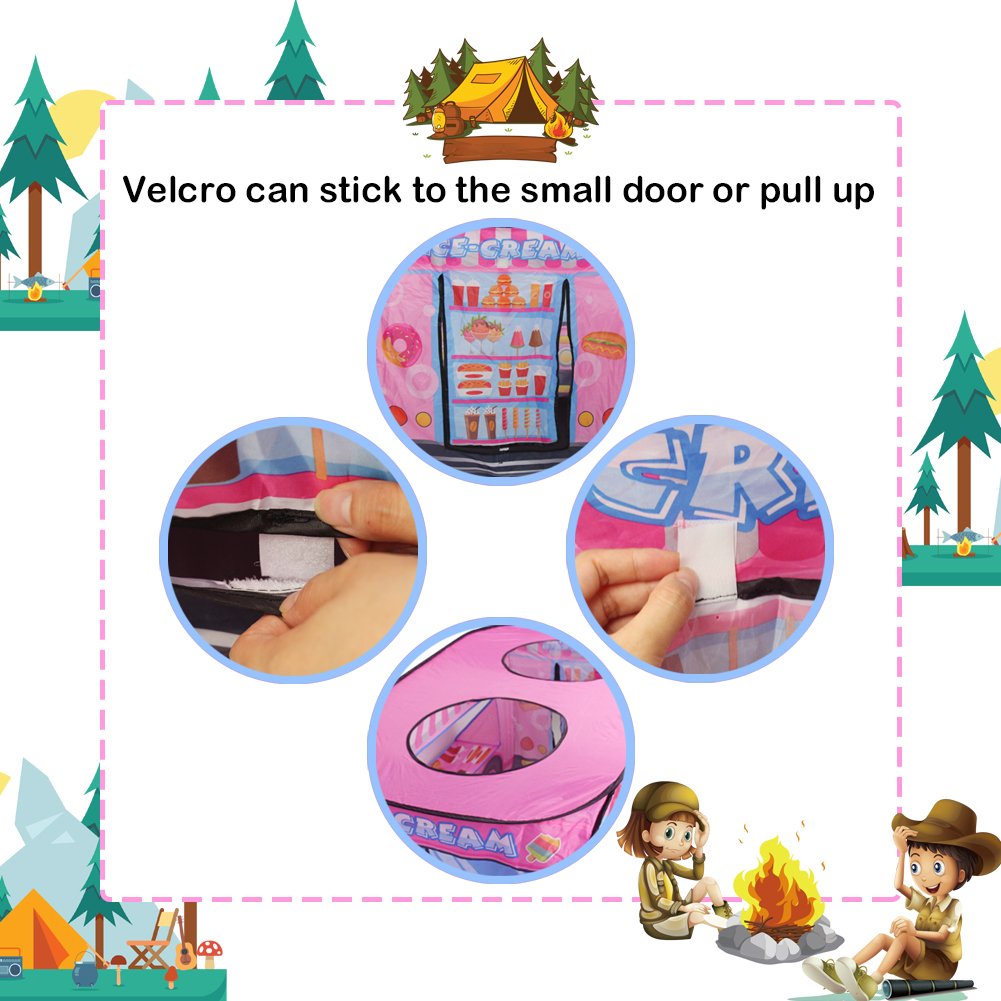 Nuheby Tente Enfant Tente Maison Exterieur Intérieur Jeu de Plein Air et Sport Tente Pliante Facile avec Sac de Rangement Portable Bonbons à la Crème Glacée Véhicule Playhouse Enfant 3 4 5 6 7 Ans